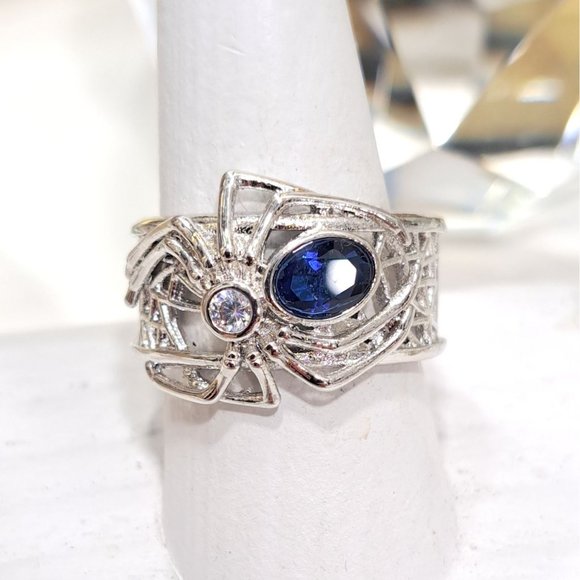 Blue Sapphire Black Widow Spider Stainless Statement Ring - Picture 9 of 13